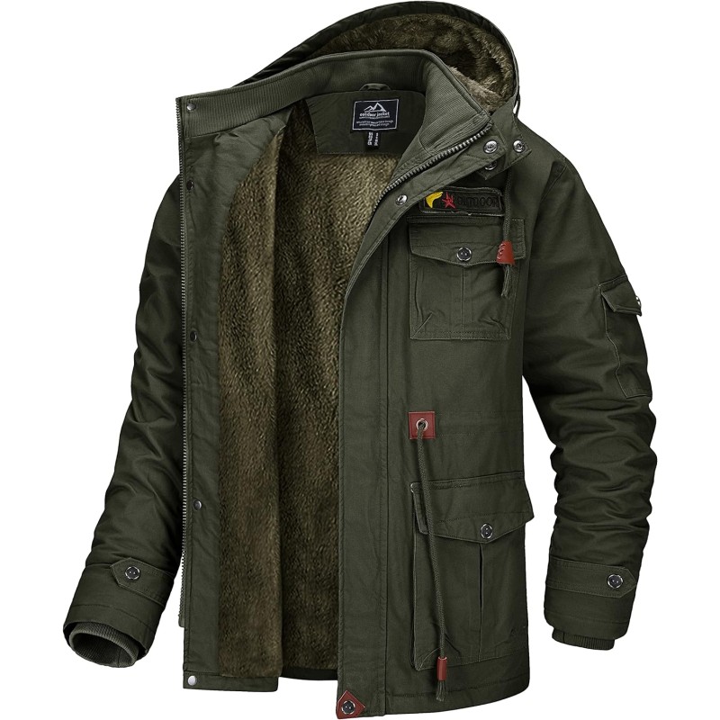 MAGCOMSEN Men’s Winter Coat Military Jacket Fleece Lined Parka Cotton ...